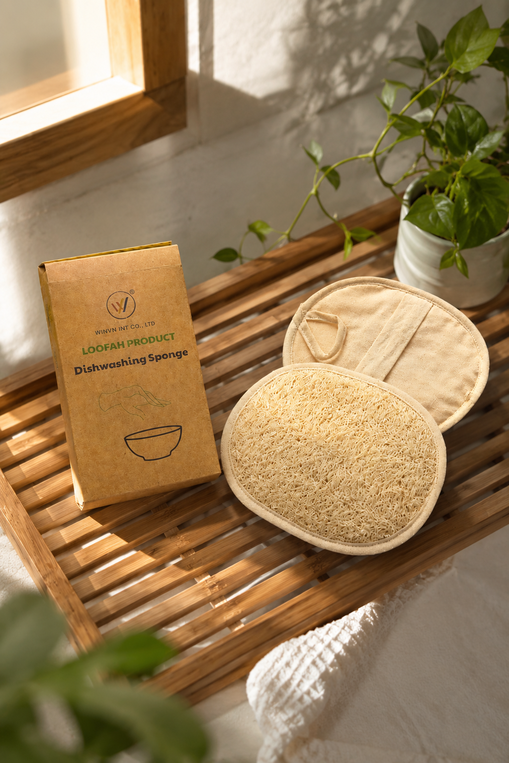 Branded loofah dishwashing sponge set with kraft packaging